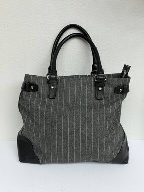 TUMI Gray Pinstripe Wool Leather Tote Handbag Made in Italy